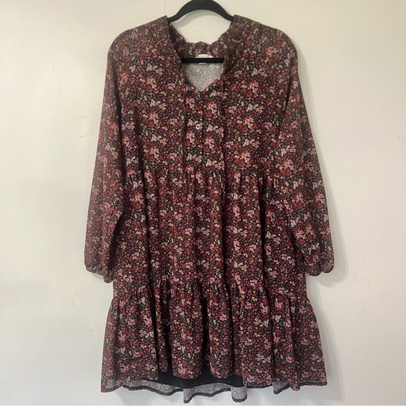 American Eagle Dark Ditzy Floral Tiered Boho Grunge Babydoll Mini Dress Size M - Picture 13 of 13